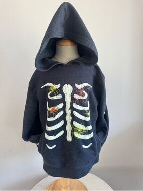 Cat & Jack Dark Gray Hoodie with Glow-Effect Skeleton Print Size 4/5